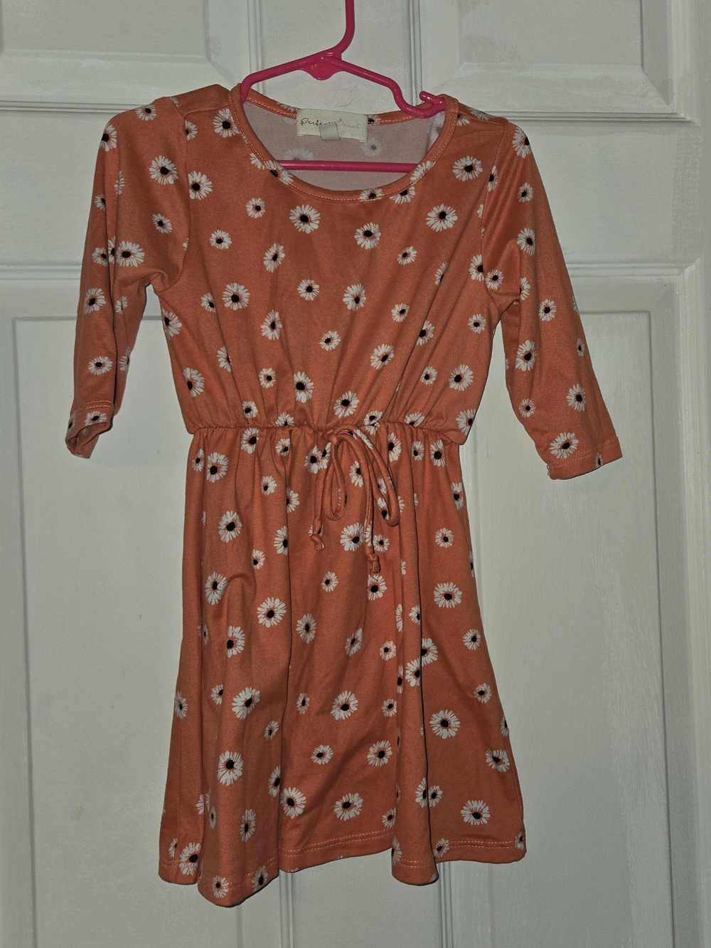 Perfect Peach Kids Floral Tie-Waist Dress in Coral SZ 4T